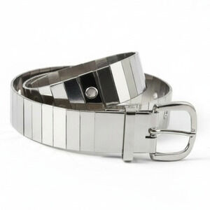 Vintage Mirror Segment Belt Silver Y2K Chrome Metal Shiny Futuristic Chic Small